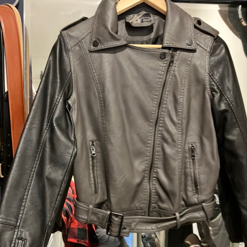 Women's Black and Grey Leather Jacket